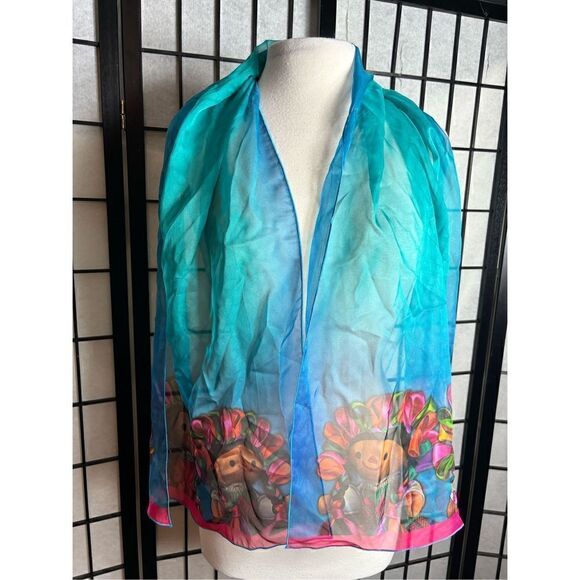 Oscar Munderik Blue Mexican  Artist "Munecas" scarf - Picture 1 of 7